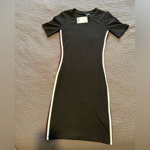 NWT Black with red and white side stripe Forever 21 knit dress, size 4